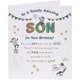 Sentimental UKG birthday greeting card for son featuring silver foil design with heartfelt message.