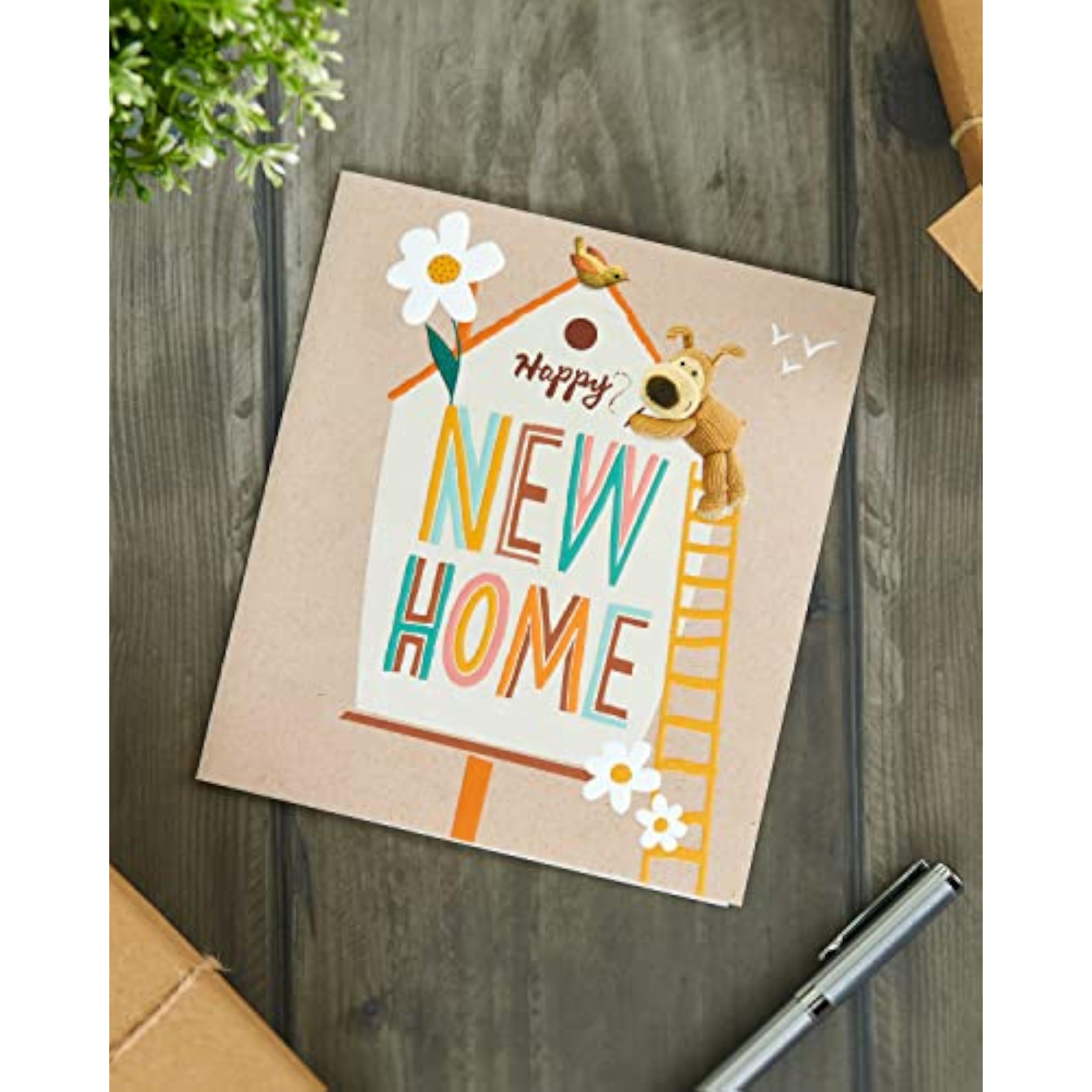 UKG Boofle Happy New Home greeting card featuring a cute congratulations design with cheerful illustrations.