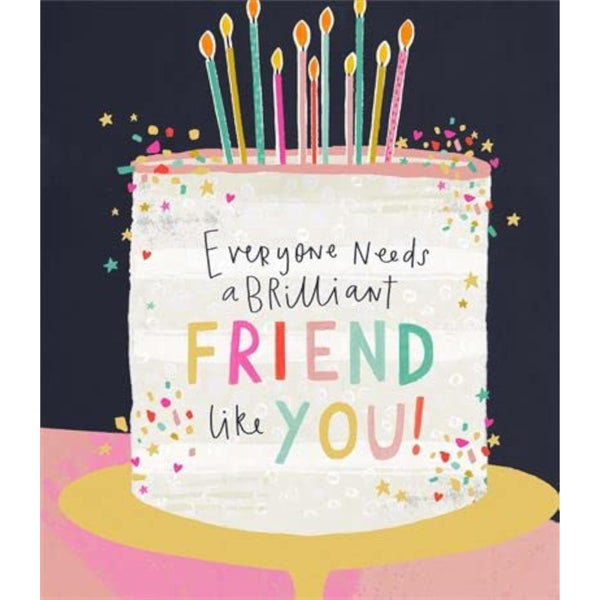 UKG Brilliant Friend birthday greeting card with gold foil accents, featuring a festive design and heartfelt message inside.