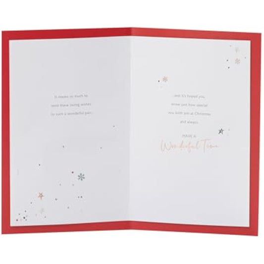 UKG Christmas greeting card with foil stockings design, perfect for sharing holiday wishes with loved ones.