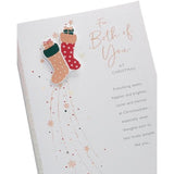 UKG Christmas greeting card for couples featuring stockings foil design, with festive holiday imagery and decorative accents.