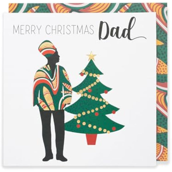 Christmas greeting card for dad with Afrotouch Kindred festive design, featuring vibrant holiday artwork and heartfelt message.