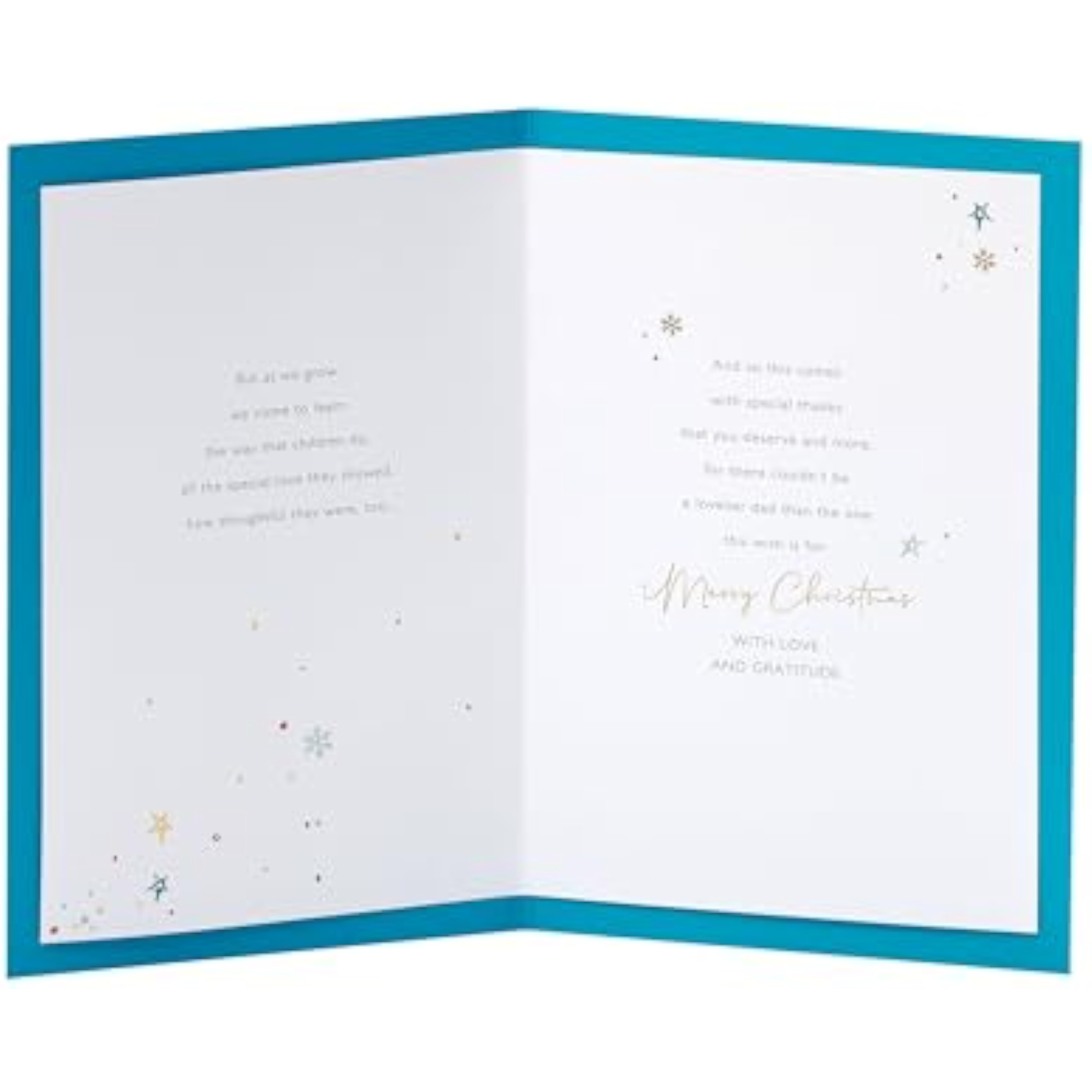 Blue Christmas greeting card for Dad with foil and embossed stocking design, featuring festive holiday details and UKG branding.