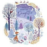 Christmas card for daughter featuring snowy woodland scene with foil accents and cut-out details, UKG greeting card design.