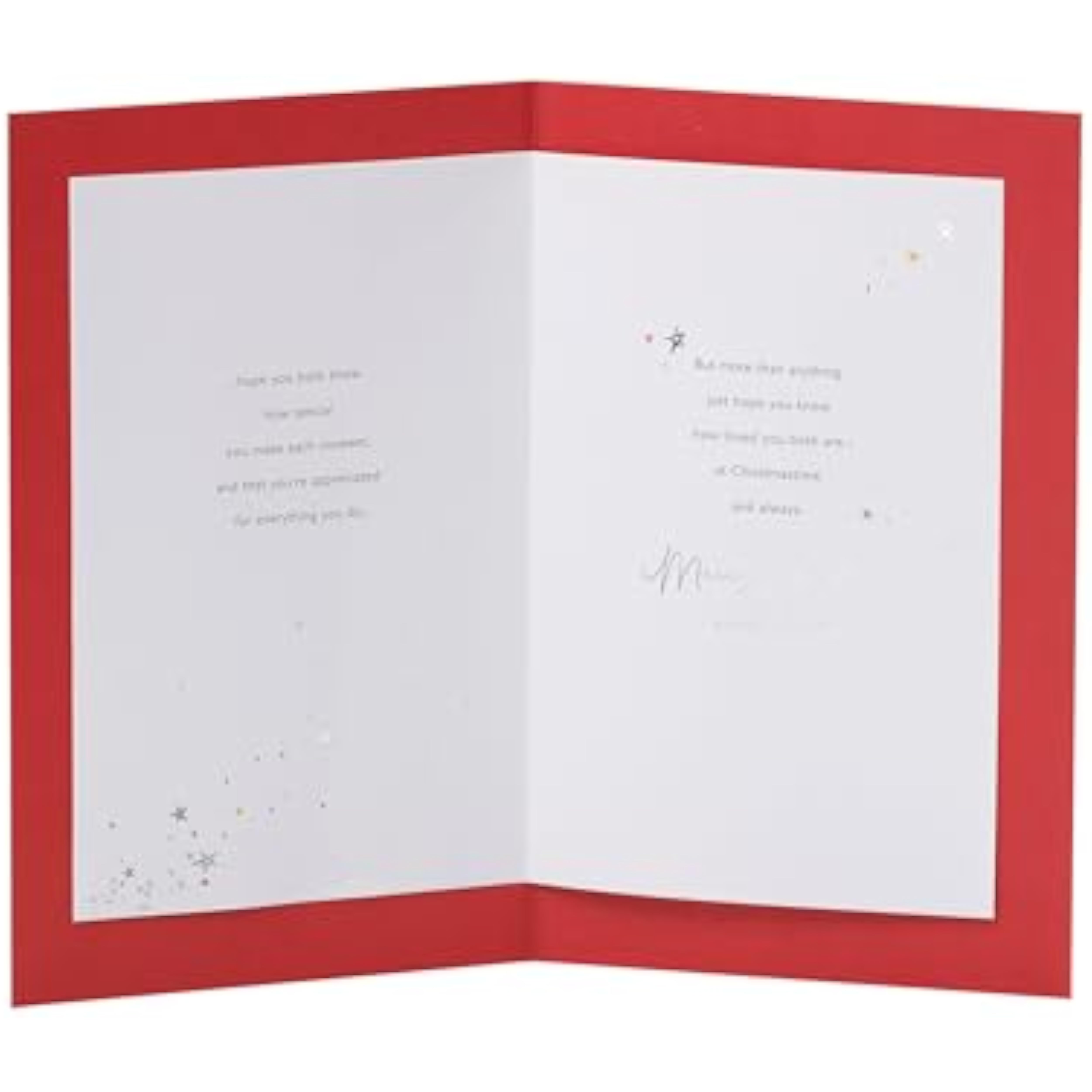 UKG Christmas greeting card for daughter and son-in-law featuring a shooting star foil design on the front.