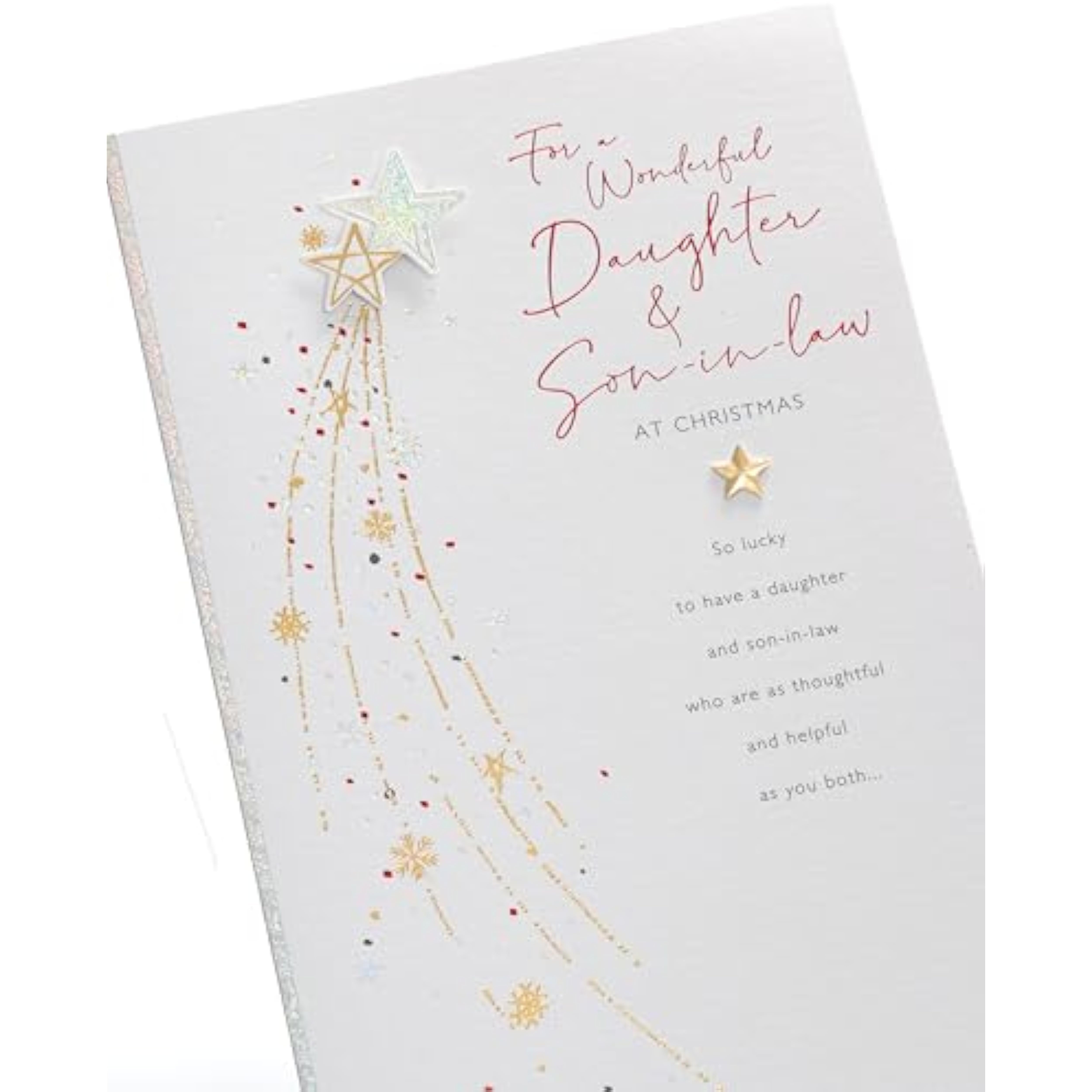 UKG Christmas greeting card for daughter and son-in-law featuring a festive shooting star foil design.