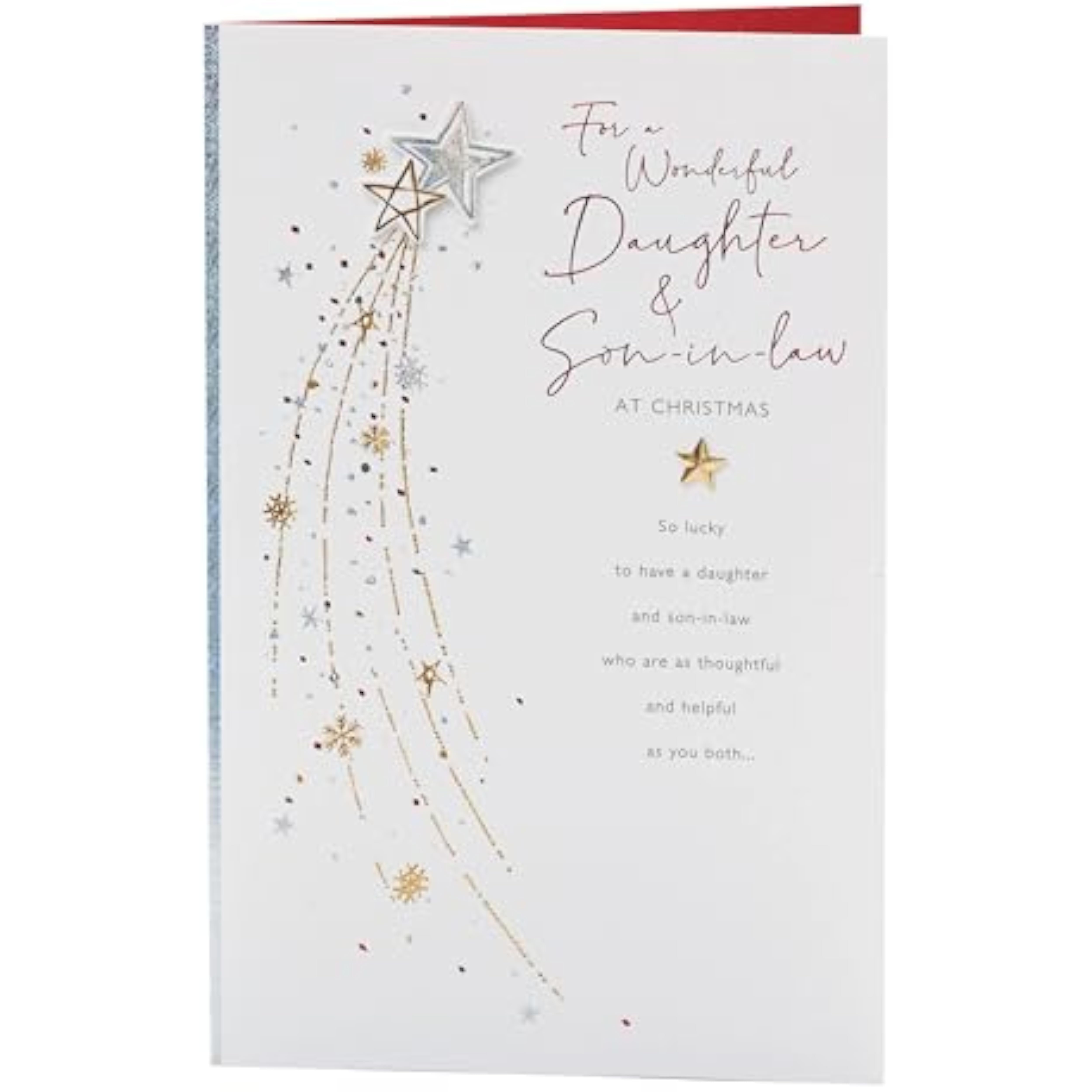 Christmas greeting card for daughter and son-in-law featuring a shimmering foil shooting star design by UKG.
