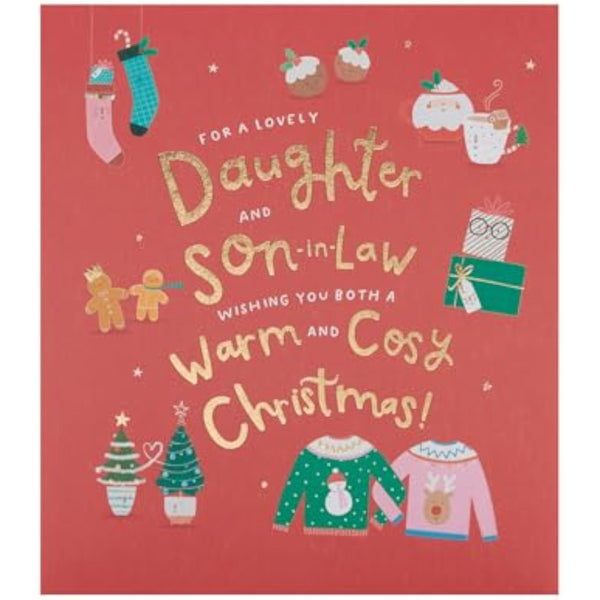 UKG Christmas greeting card for daughter and son-in-law featuring a sweet cozy foil design with festive holiday imagery.