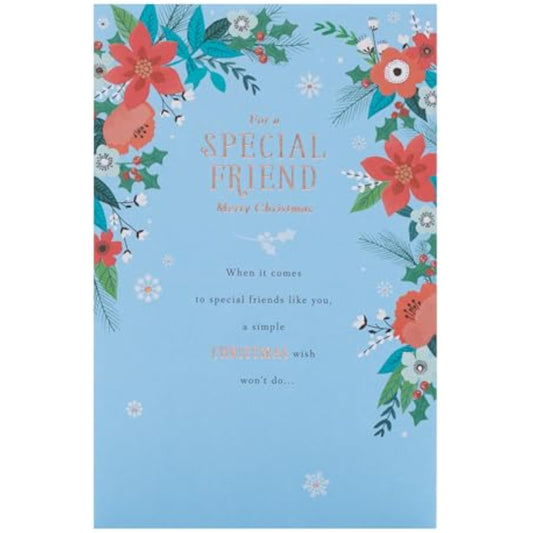 UKG floral Christmas greeting card for friend with copper foil accents, featuring elegant holiday floral design.