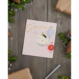 Elegant Christmas greeting card for godmother featuring gold foil baubles design, with festive holiday imagery and elegant details.
