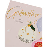 Elegant Christmas greeting card for godmother with gold foil baubles design, featuring festive holiday motifs from UKG.