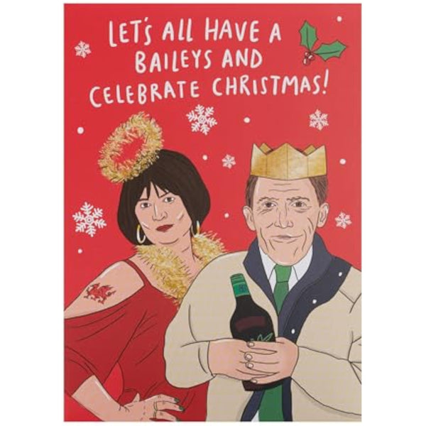 Christmas greeting card for him, her, or friend featuring Nessa and Bryn design by UKG, with festive holiday imagery.