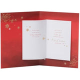 Deep red and gold Christmas greeting card for husband featuring stockings design from UKG, with festive holiday motifs.