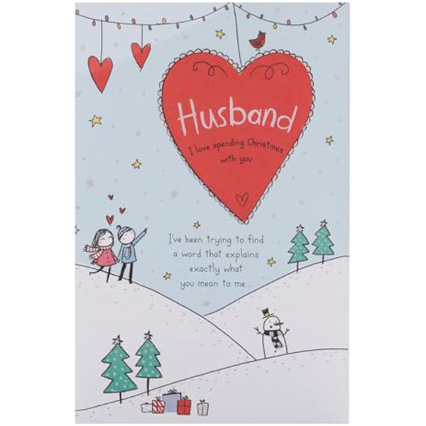 Christmas greeting card for husband with sweet sketch design and metallic foil accents, featuring festive holiday artwork.
