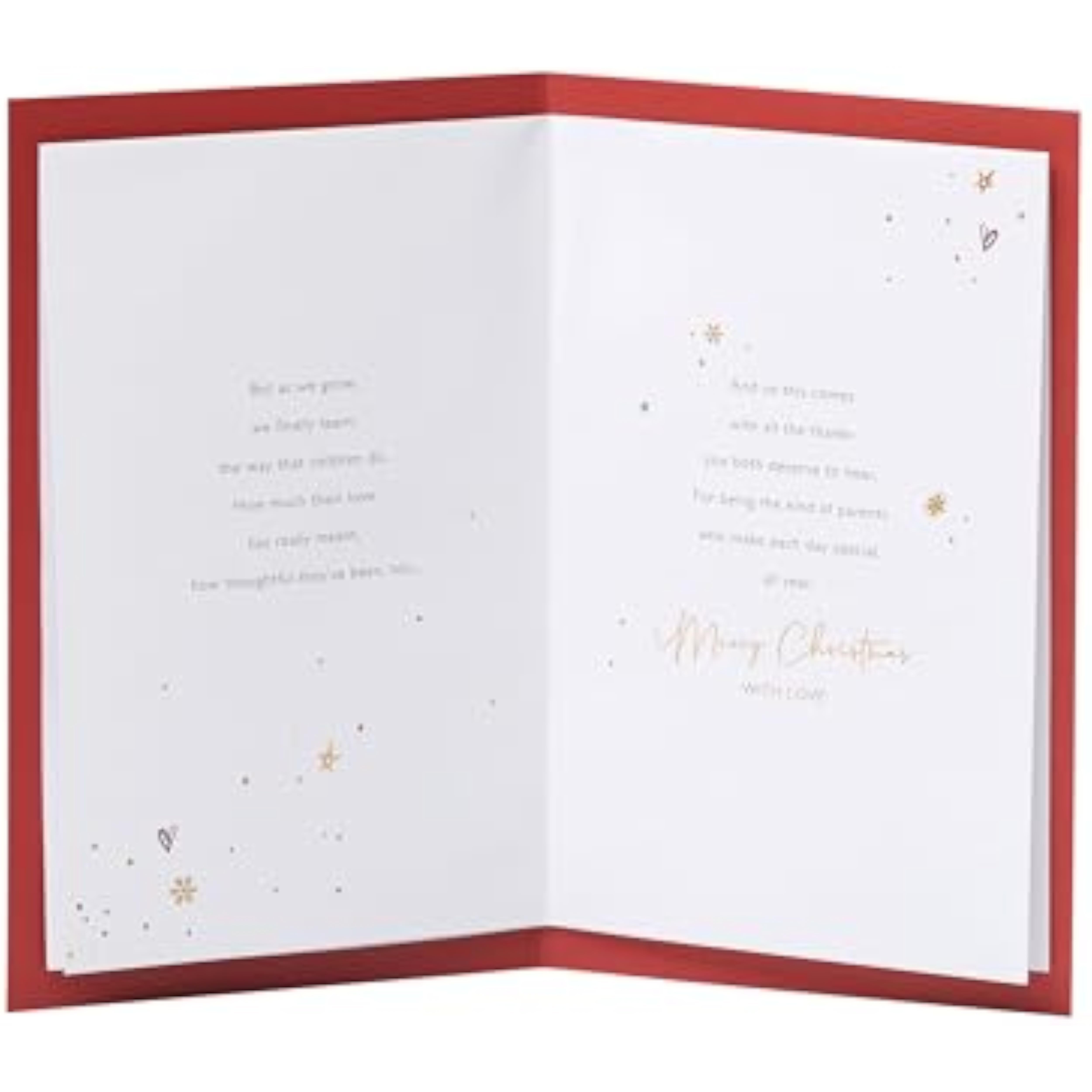 Christmas greeting card for Mum and Dad with festive baubles foil design, UKG brand, featuring colorful holiday decorations.