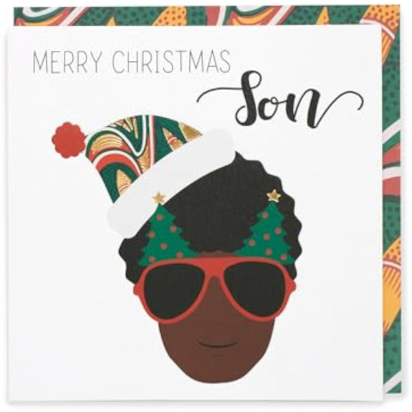 Afrotouch Festive Christmas card for son, UKG greeting card with colorful holiday design and heartfelt message.