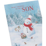 UKG Christmas greeting card for son featuring a festive snowman design with holiday cheer and cheerful winter scene.