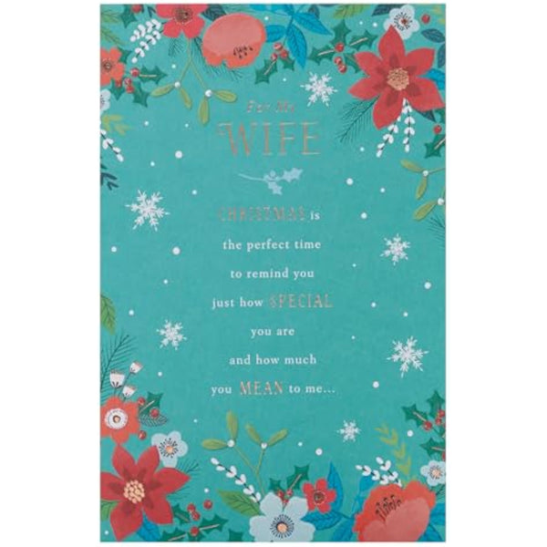 Elegant Christmas greeting card for wife with heartfelt foil heart design by UKG, featuring festive holiday imagery and warm message.