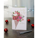 Romantic Christmas greeting card for wife featuring a floral bouquet and gold foil accents by UKG.