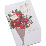Romantic Christmas greeting card for wife with gold foil design and floral bouquet from UKG, featuring festive holiday imagery.