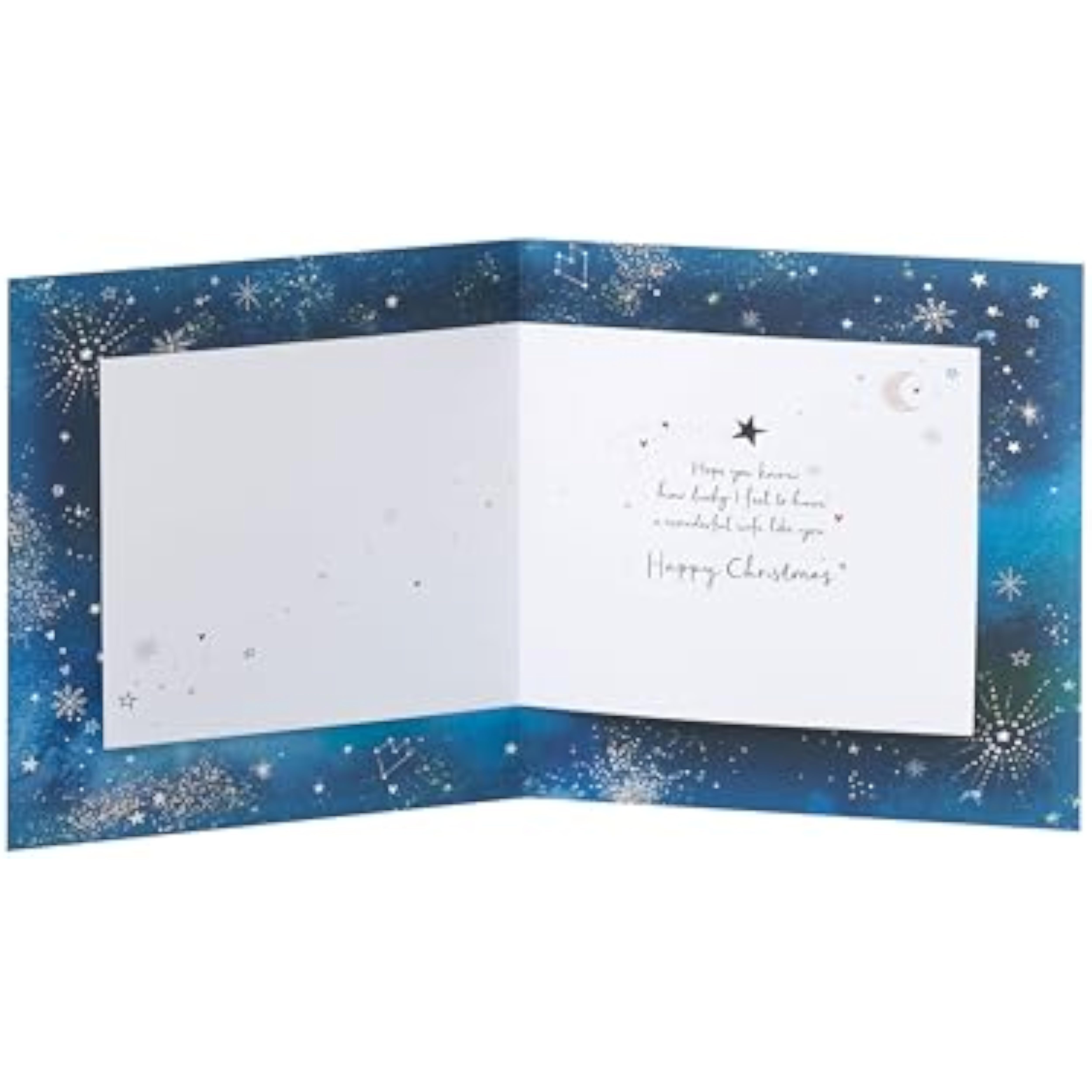 Romantic moon-themed Christmas greeting card for wife with gold foil accents, by UKG.