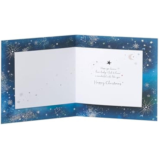 Romantic moon-themed Christmas greeting card for wife with gold foil accents, by UKG.