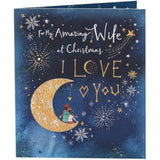 Romantic Christmas greeting card for wife featuring moon design with gold foil accents, UKG brand, elegant holiday card.