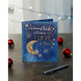 Romantic Christmas greeting card for wife with moon design and gold foil accents, by UKG, featuring festive holiday imagery.