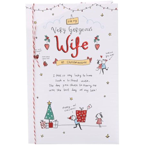 UKG Christmas greeting card for wife featuring sketch design, rhyming verse, and red foil accents.