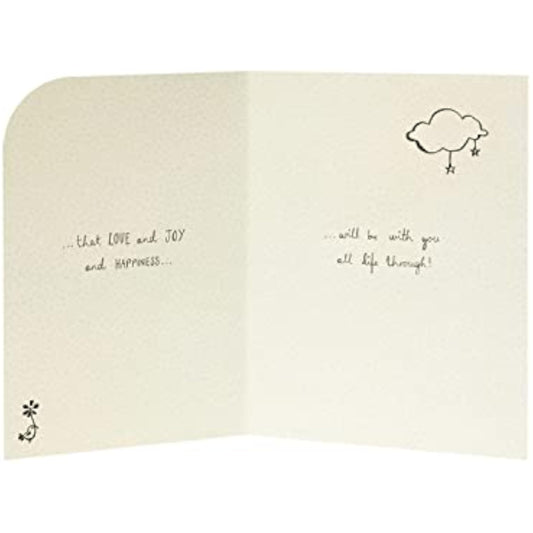 Cute UKG christening greeting card featuring gold accents and warm wishes, with a charming design suitable for special occasions.