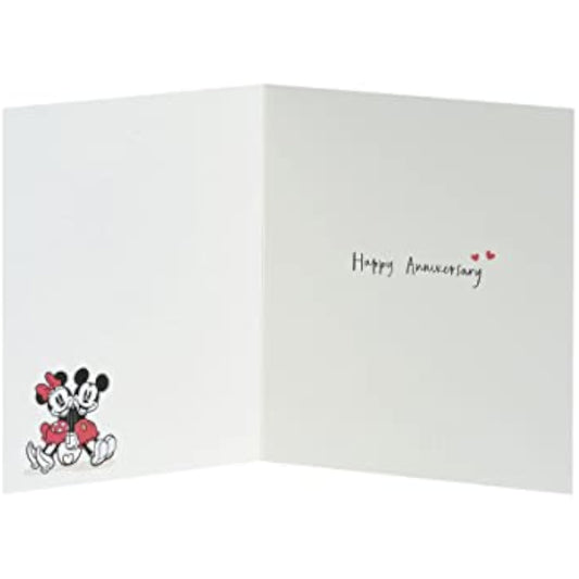 Disney Mickey & Minnie Anniversary greeting card with gold foil accents, UKG brand, featuring colorful cartoon characters and festive design.