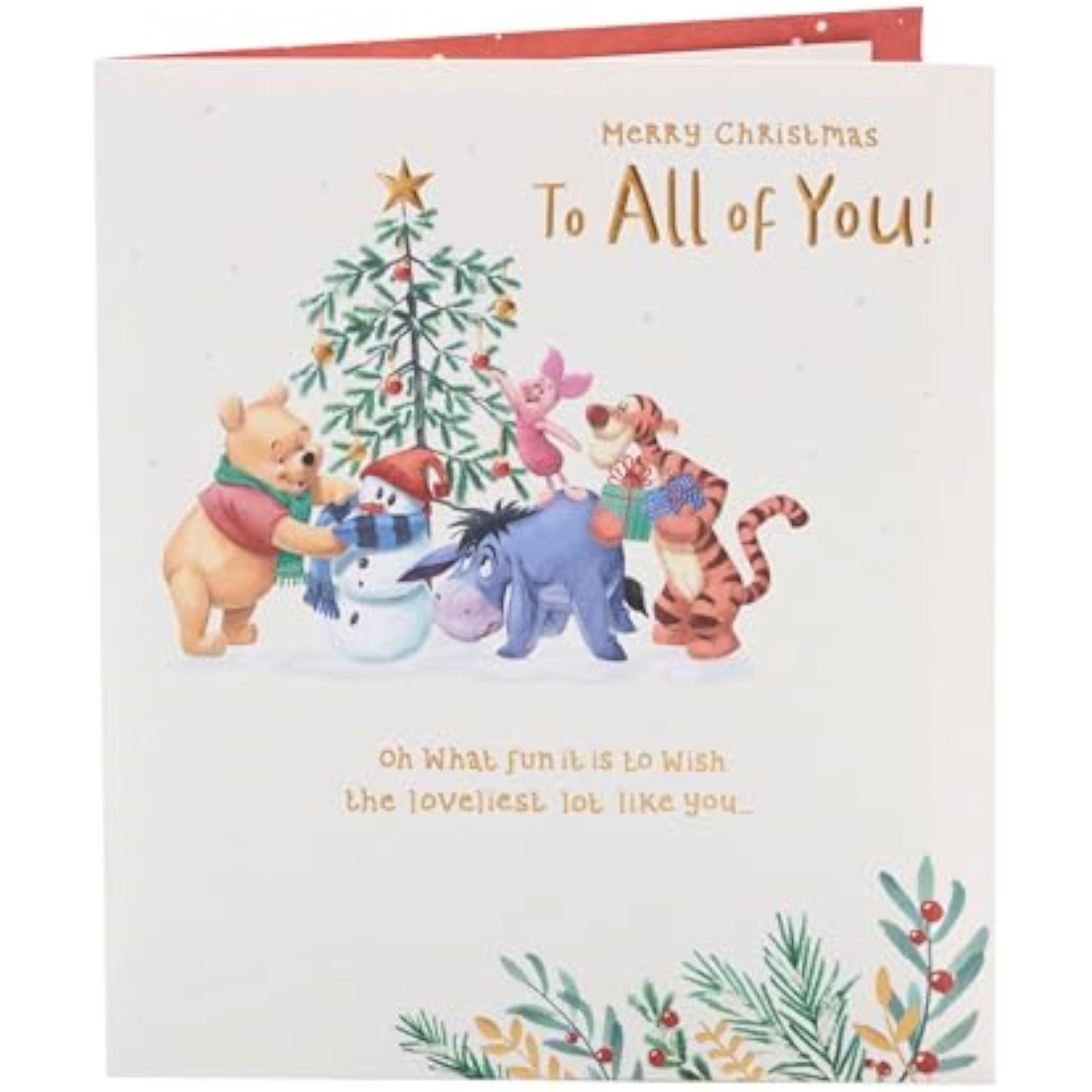 Disney Winnie the Pooh Christmas greeting card featuring Pooh and friends with festive foil design, by UKG.
