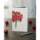 Elegant red floral Christmas greeting card for wife by UKG, featuring festive holiday design and warm seasonal message.