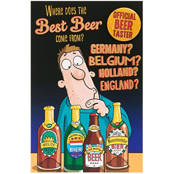 Funny birthday greeting card for him featuring beer imagery, from UKG, with envelope included.