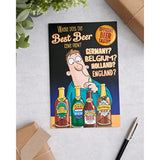 Funny birthday greeting card for him featuring beer illustrations, includes envelope, by UKG.