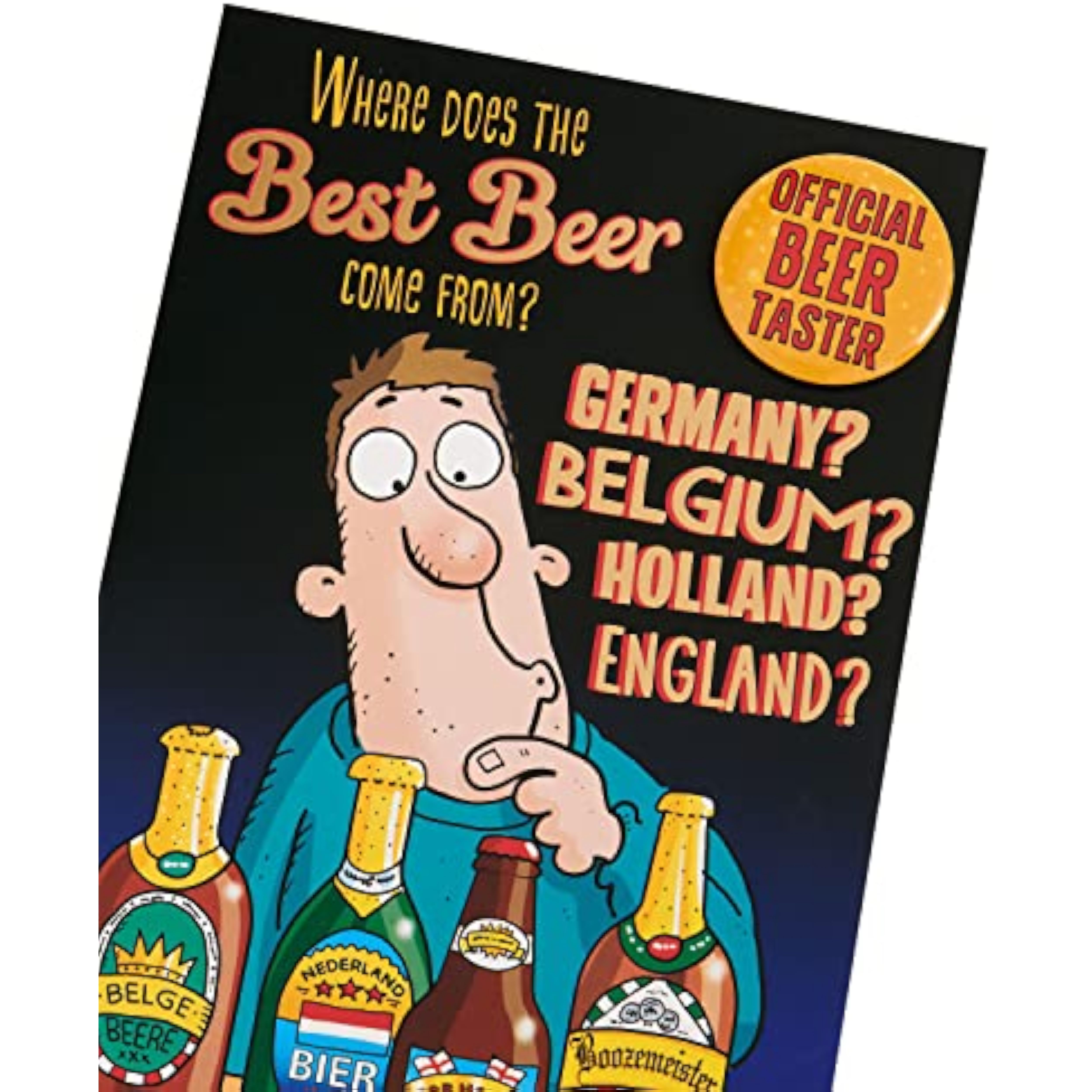Funny birthday greeting card for him featuring beer illustrations, with an envelope, by UKG.