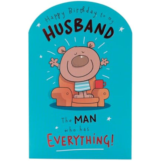 Humorous husband birthday greeting card with funny design from UKG, featuring playful artwork and birthday message.