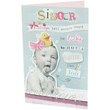 UKG funny sister birthday greeting card with cheeky humor and colorful design, perfect for celebrating your sister's special day.
