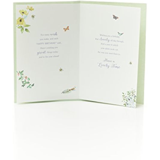 Garden-themed greeting card for gardening lovers featuring floral and plant illustrations, perfect for birthday celebrations.