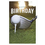 Golf birthday greeting card featuring a golf ball and club design, perfect for golf enthusiasts, by UKG.