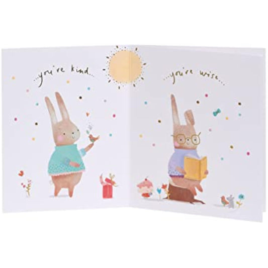 UKG grandma birthday greeting card featuring a cute rabbit design with gold foil accents, perfect for celebrating grandma.