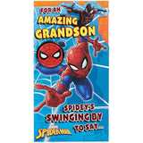 Marvel Spider-Man birthday greeting card for grandson by UKG, featuring an exciting Spider-Man design on the front.