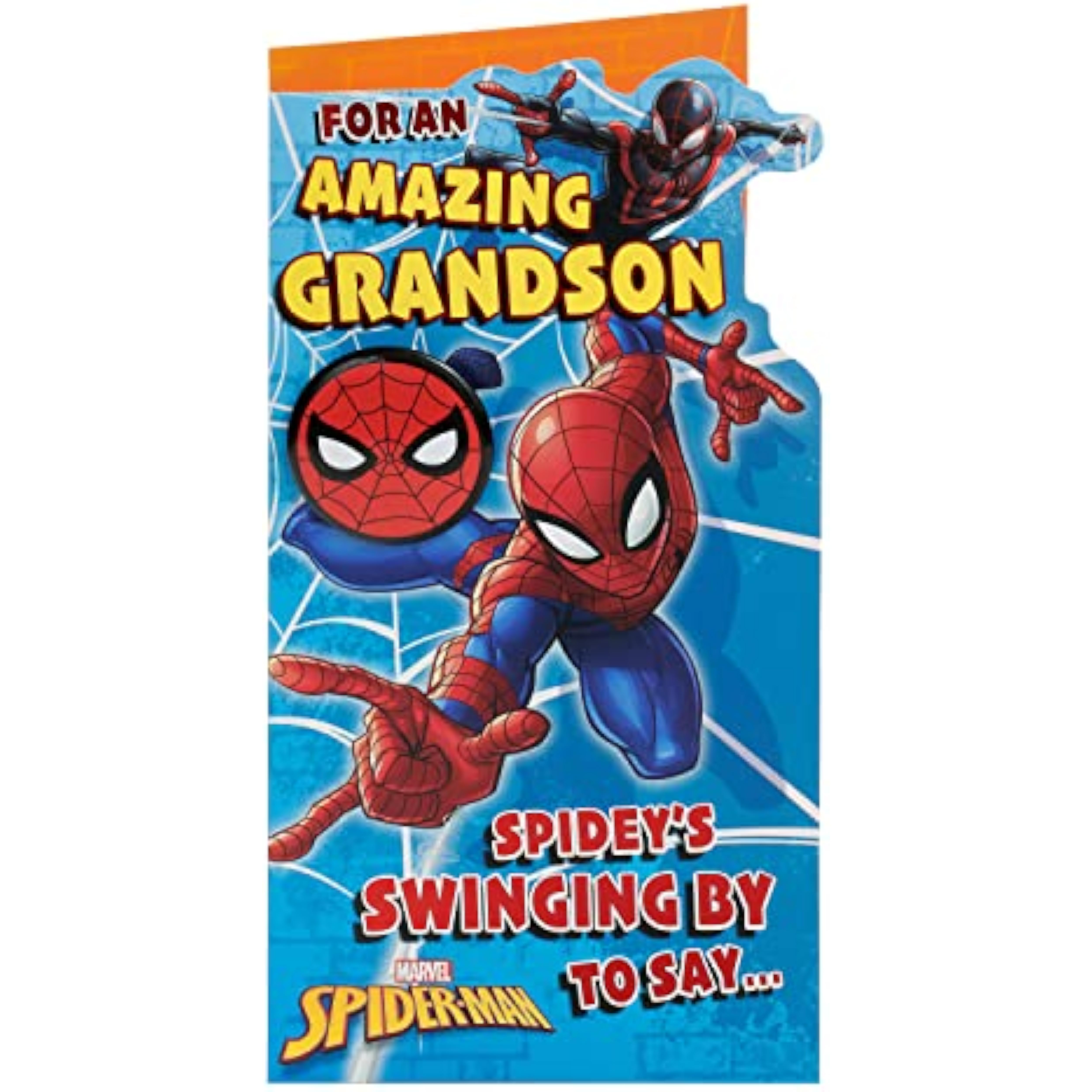 Marvel Spider-Man birthday greeting card for grandson featuring an exciting Spider-Man design by UKG
