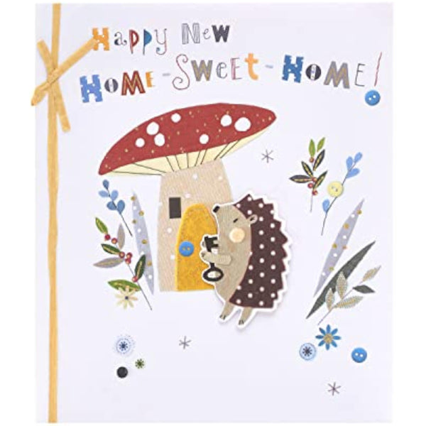 Charming greeting card for new home occasions featuring a cute hedgehog design, suitable for him, her, and friends by UKG.