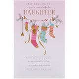 Pink Christmas greeting card for daughter featuring stockings and warm holiday wishes, by UKG.