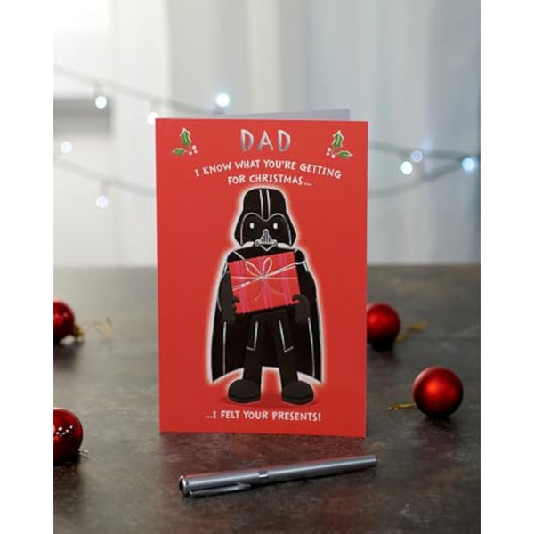 Star Wars Christmas greeting card for dad featuring Darth Vader design, UKG branded holiday card with festive Star Wars theme.