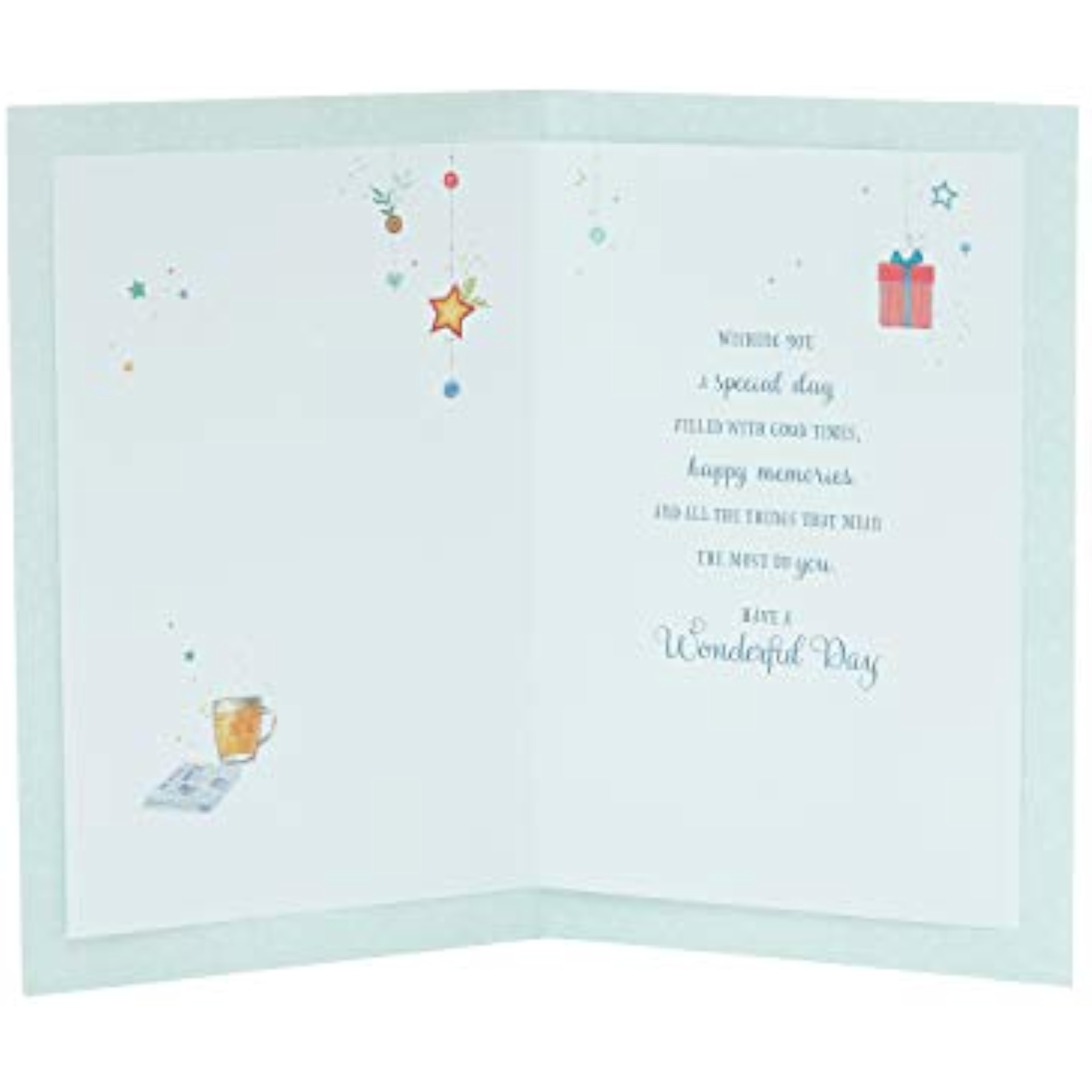 UKG sweet birthday greeting card for dad with heartfelt wishes and colorful heart illustrations on the front.