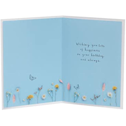 UKG birthday greeting card for her featuring a framed floral design and a matching envelope, perfect for celebrating a female friend.