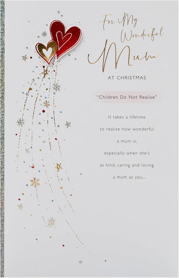 UKG Christmas greeting card for Mum featuring heartfelt design, with festive red and gold accents and seasonal message.