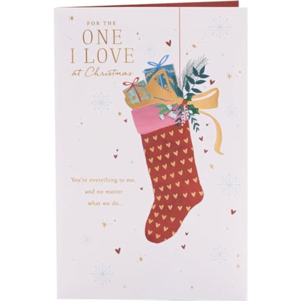 UKG Christmas greeting card for the one I love featuring a festive stocking design, ideal for holiday heartfelt messages.